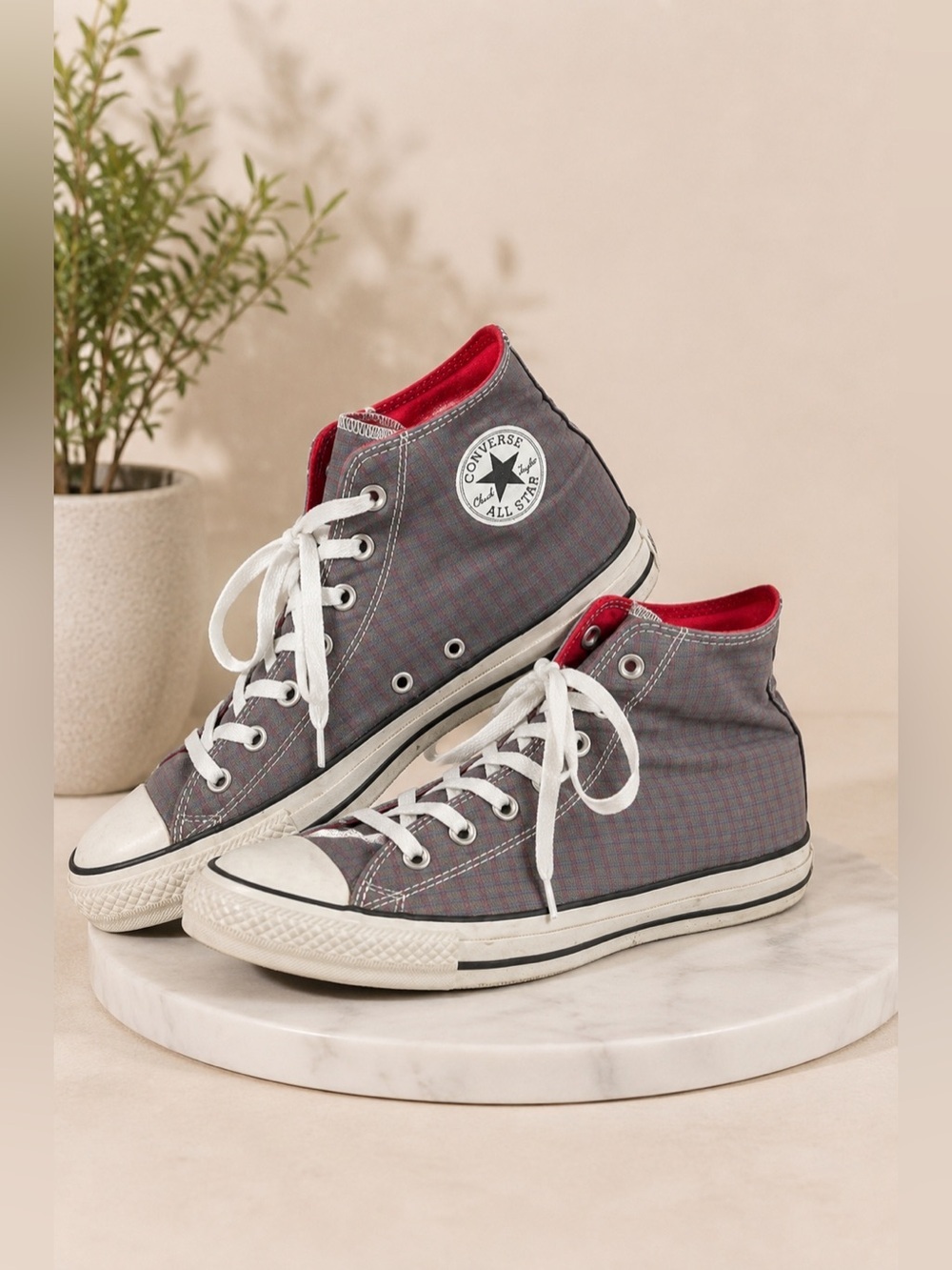 Converse All Star Hi Top Plaid Sneakers Gray Red Men’s 11 Women’s 13
